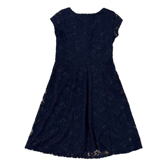 Sharagano Navy Blue Short Sleeve Lined Lace Shift Dress - SIZE 8 - Picture 3 of 9